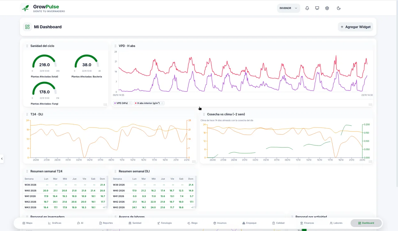 Dashboard GrowPulse — clima y decisiones